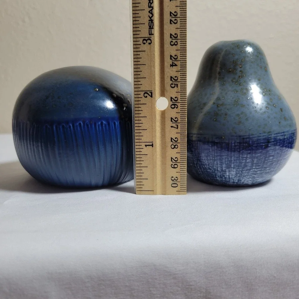 Mini Porcelain Pebble Bud Vases (2) Two Tone Blue Speckled Handmade Thailand